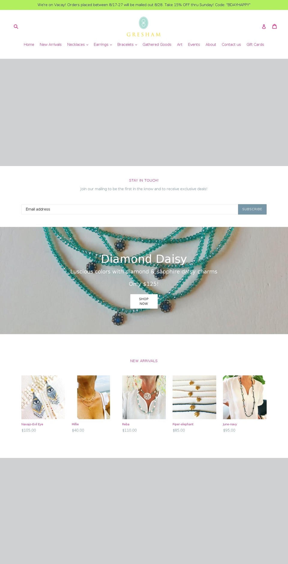 jewelrybygresham.com — Shopify storefront screenshot