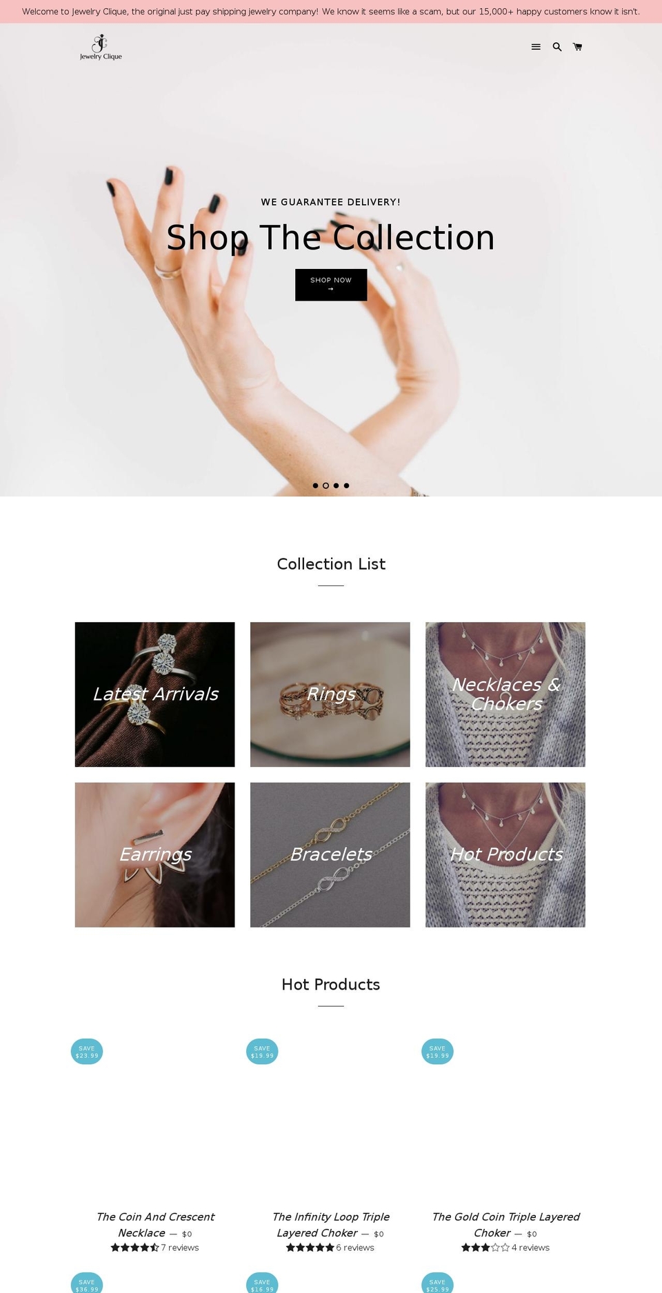 jewelryclique.com shopify website screenshot