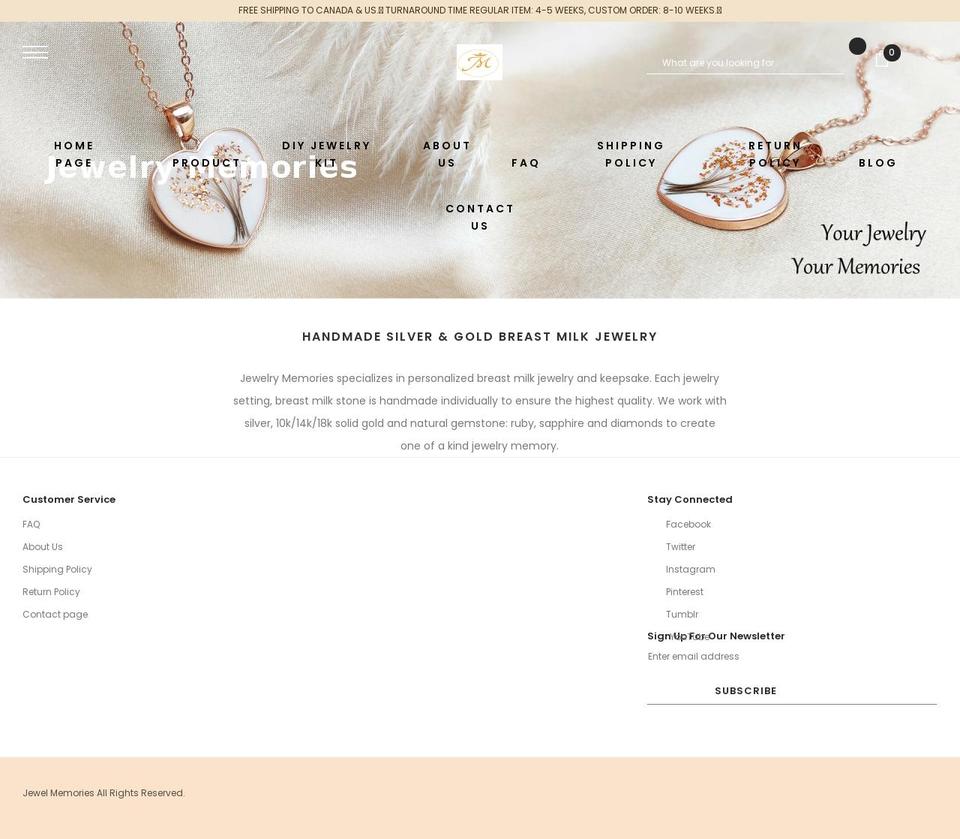 jewelrymemories.com shopify website screenshot