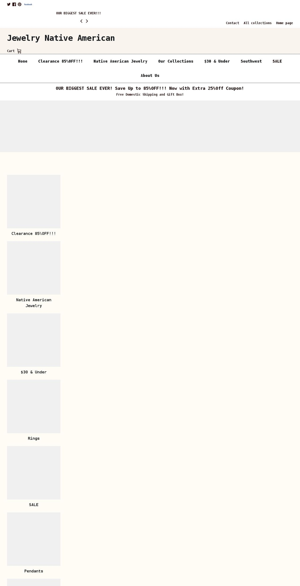 jewelrynativeamerican.com shopify website screenshot