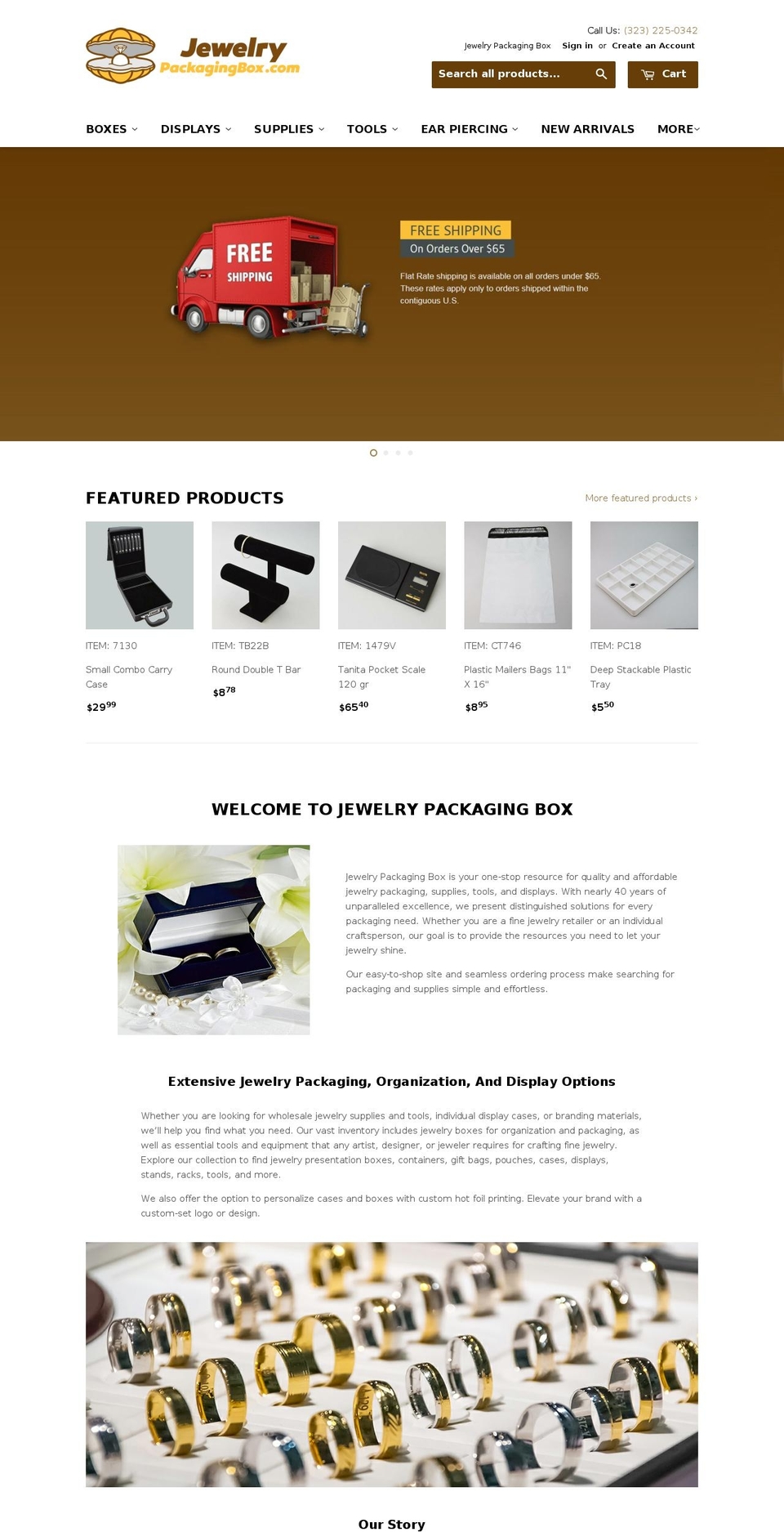 jewelrypackagingboxes.com shopify website screenshot