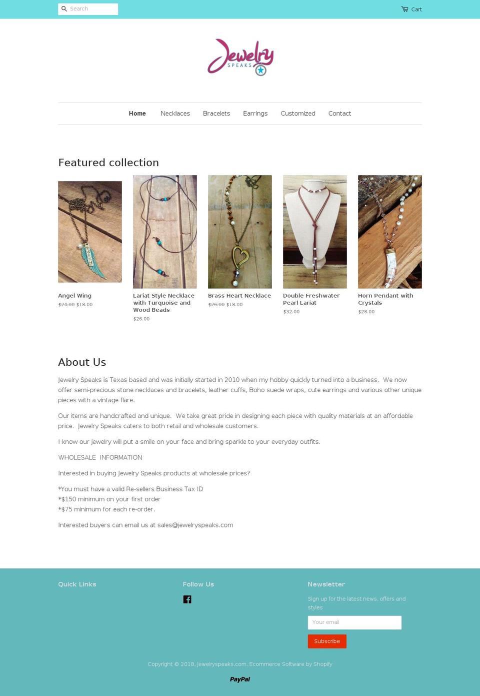 jewelryspeaks.com — Shopify storefront screenshot