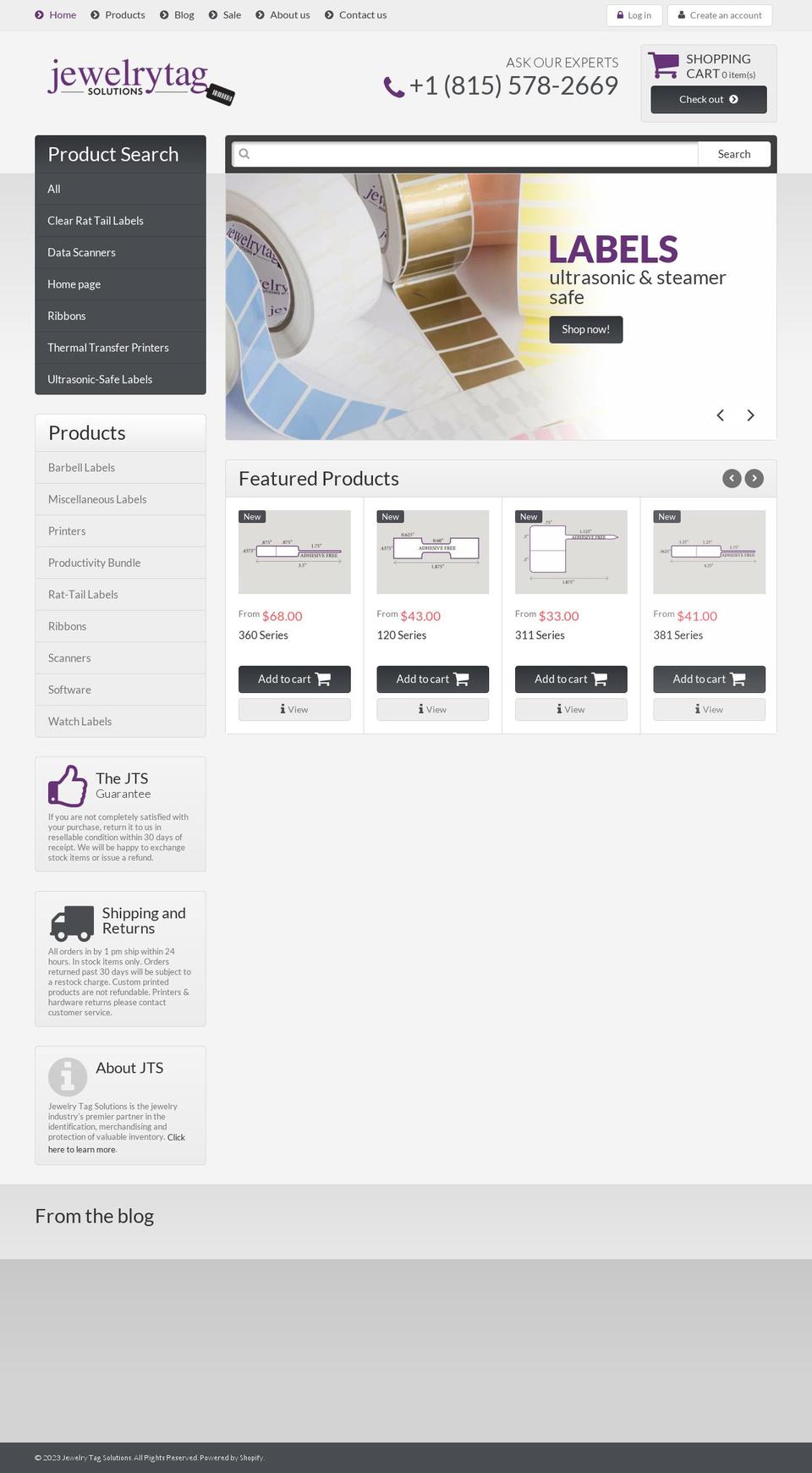 jewelrytagsolutions.com — Shopify storefront screenshot