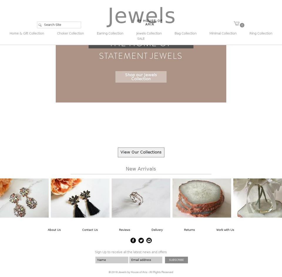 jewelsbyhouseofaria.com shopify website screenshot