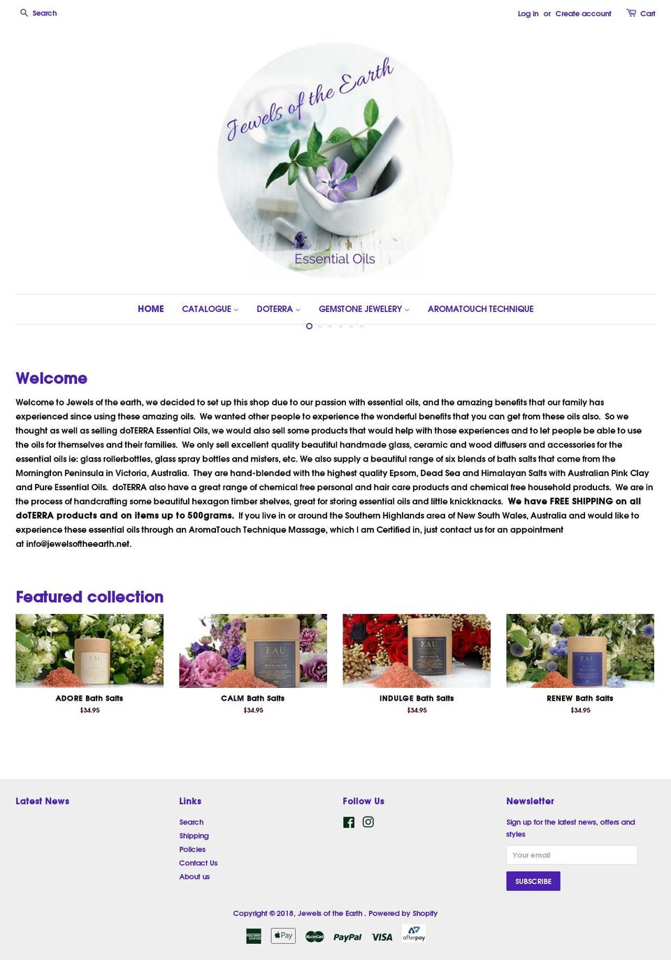 jewelsoftheearth.net shopify website screenshot