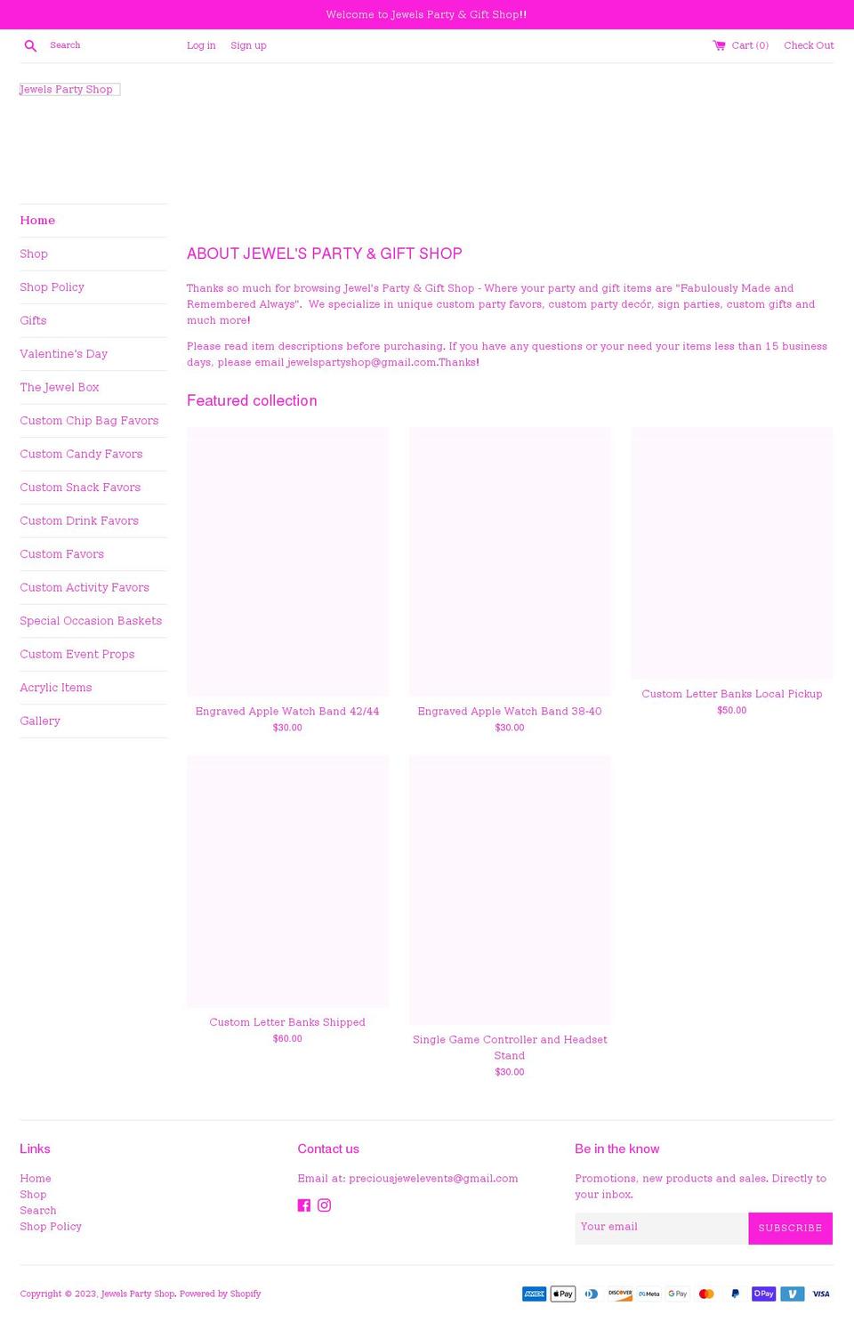 jewelspartyshop.com shopify website screenshot