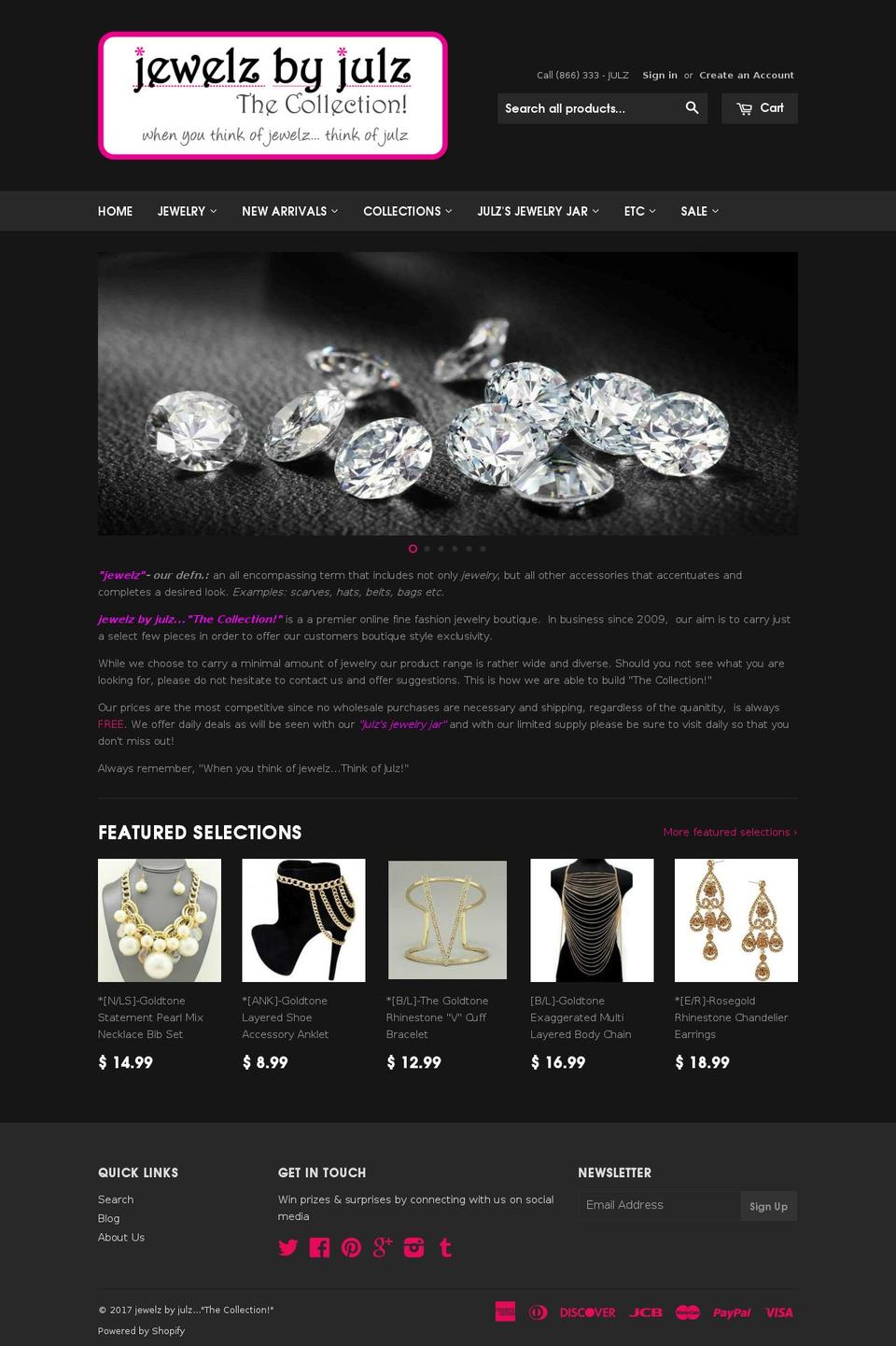 jewelzbyjulz.com shopify website screenshot