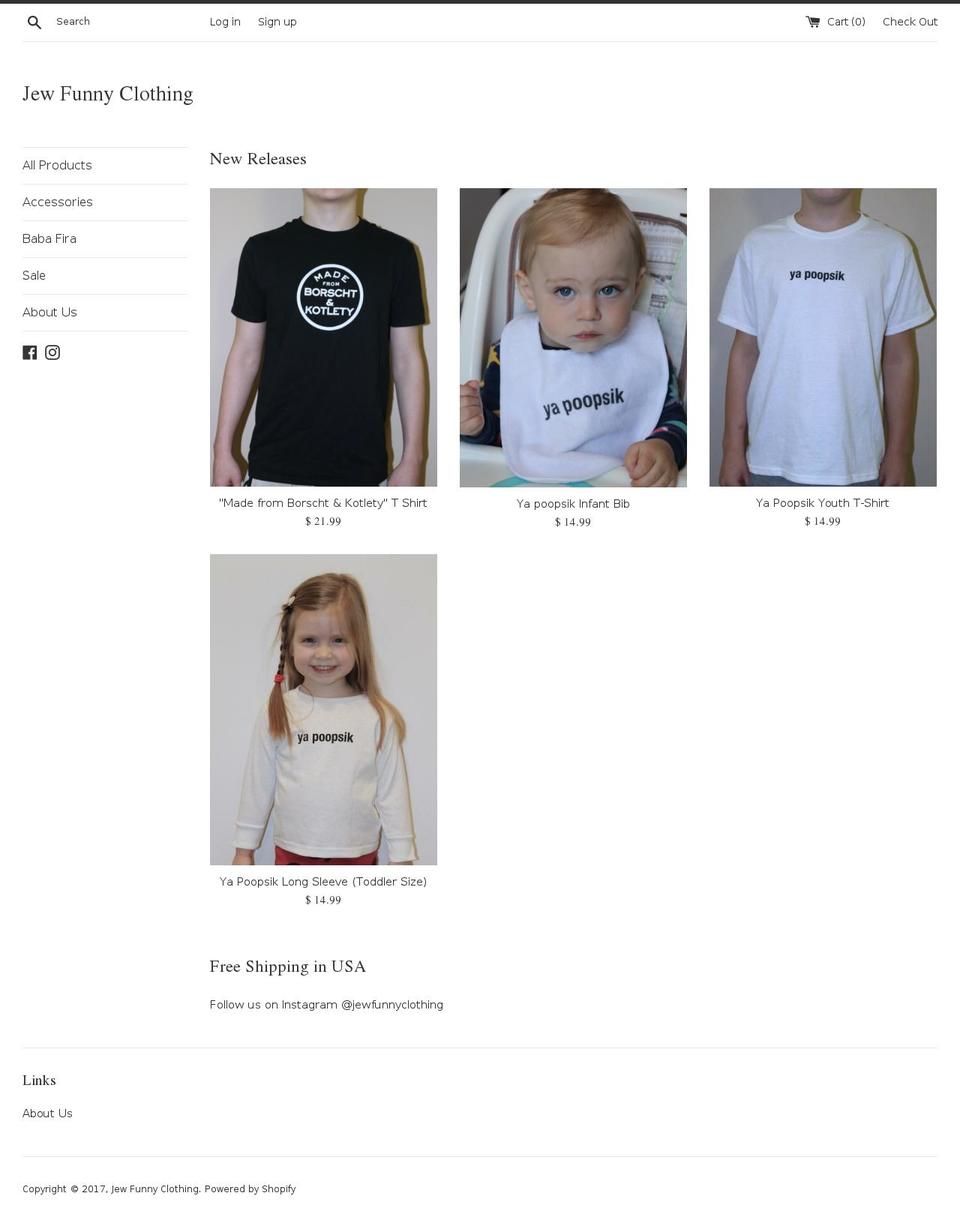 jewfunnyclothing.com shopify website screenshot