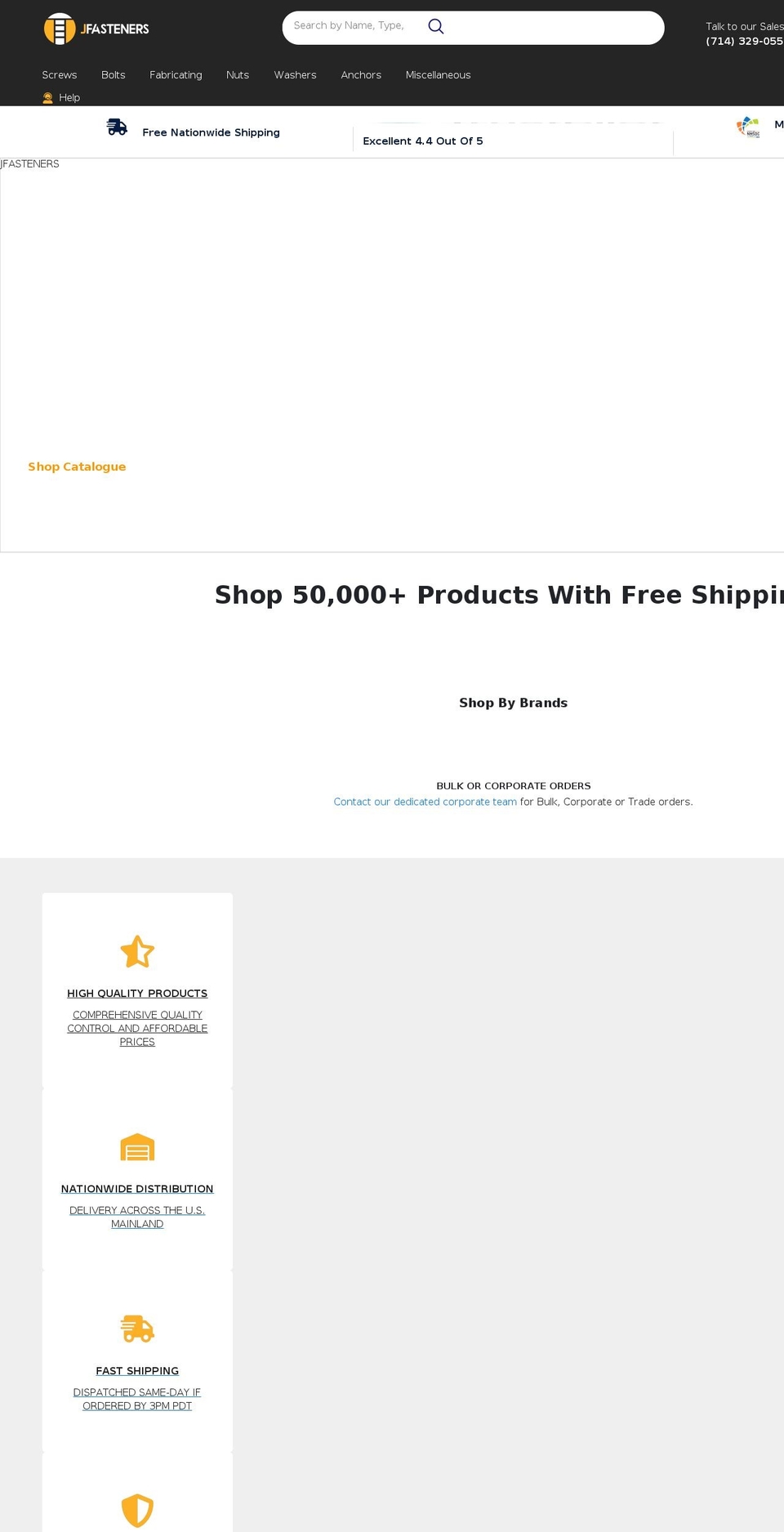 jfasteners.com shopify website screenshot