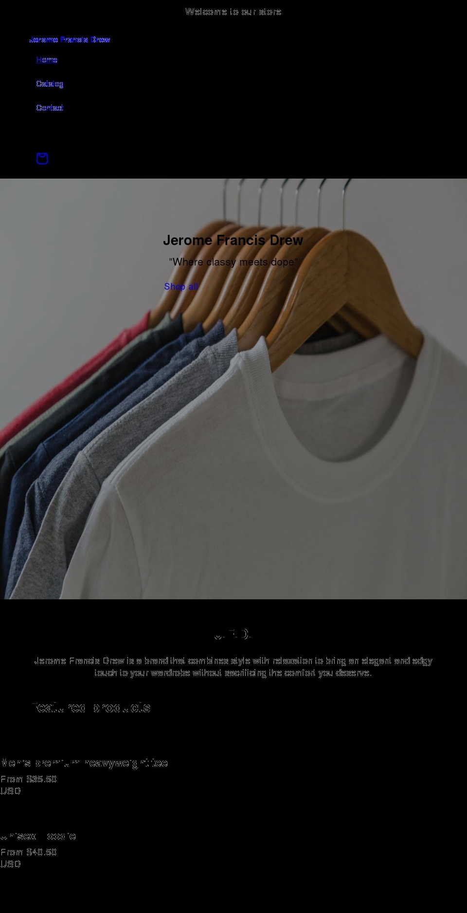 jfdclothing.com shopify website screenshot