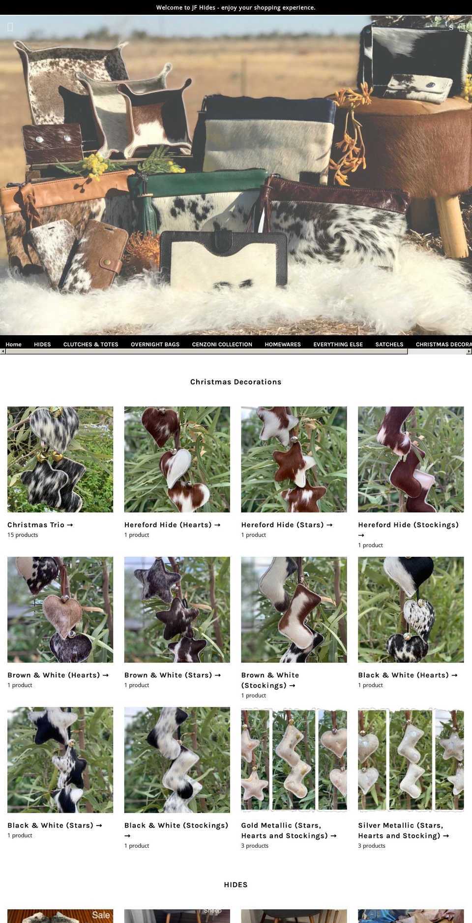 jfhides.com.au shopify website screenshot