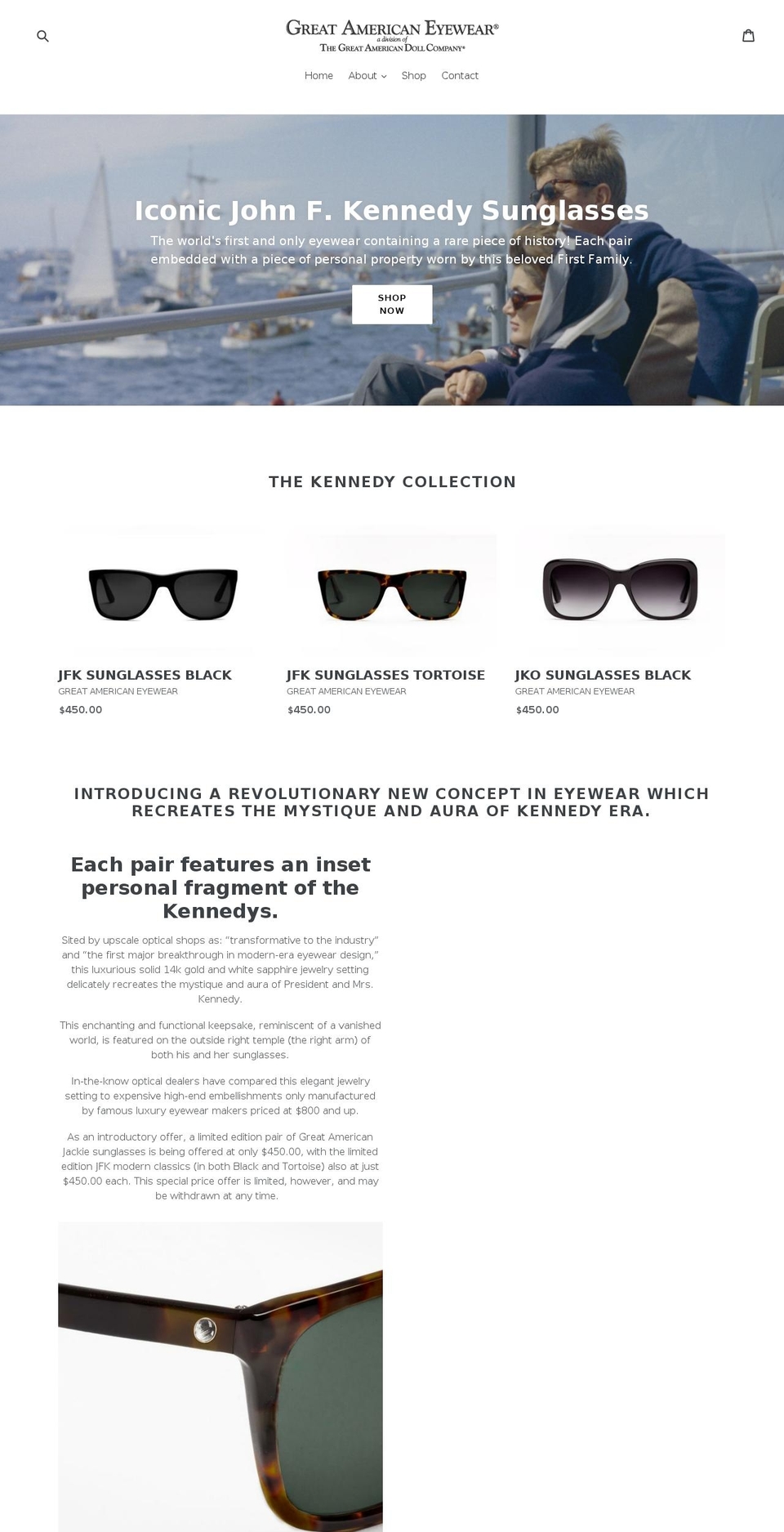 jfksunglasses.com shopify website screenshot