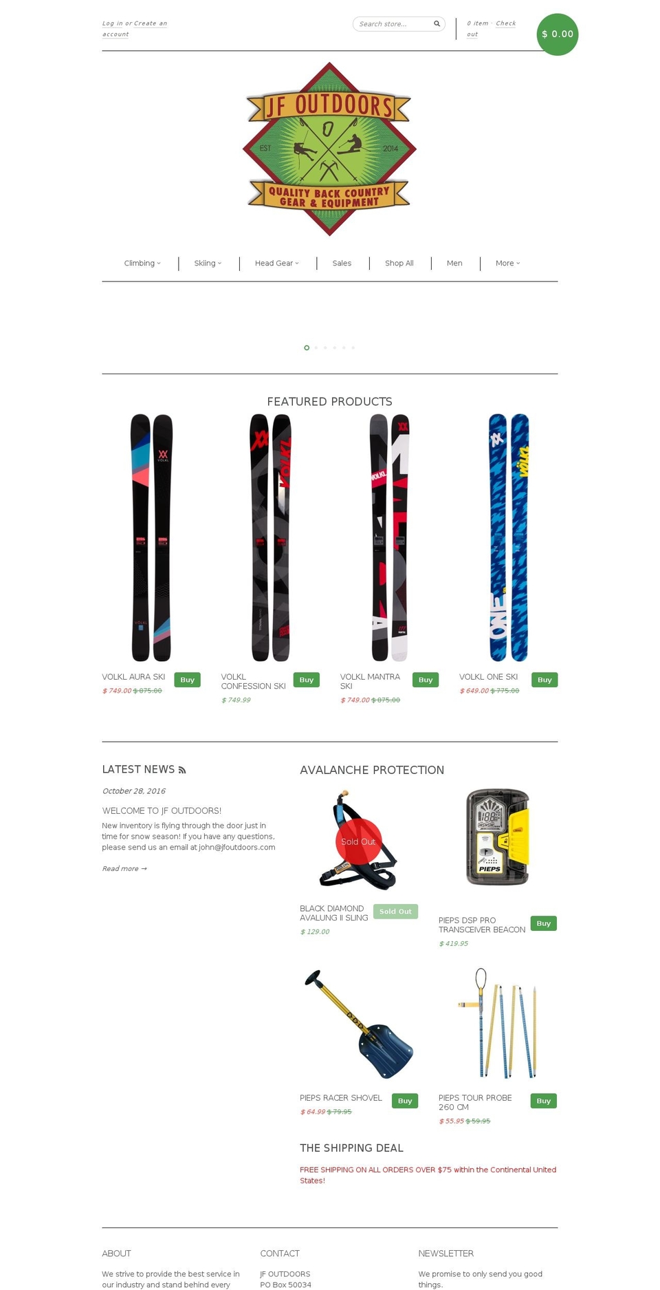 jfoutdoors.com shopify website screenshot