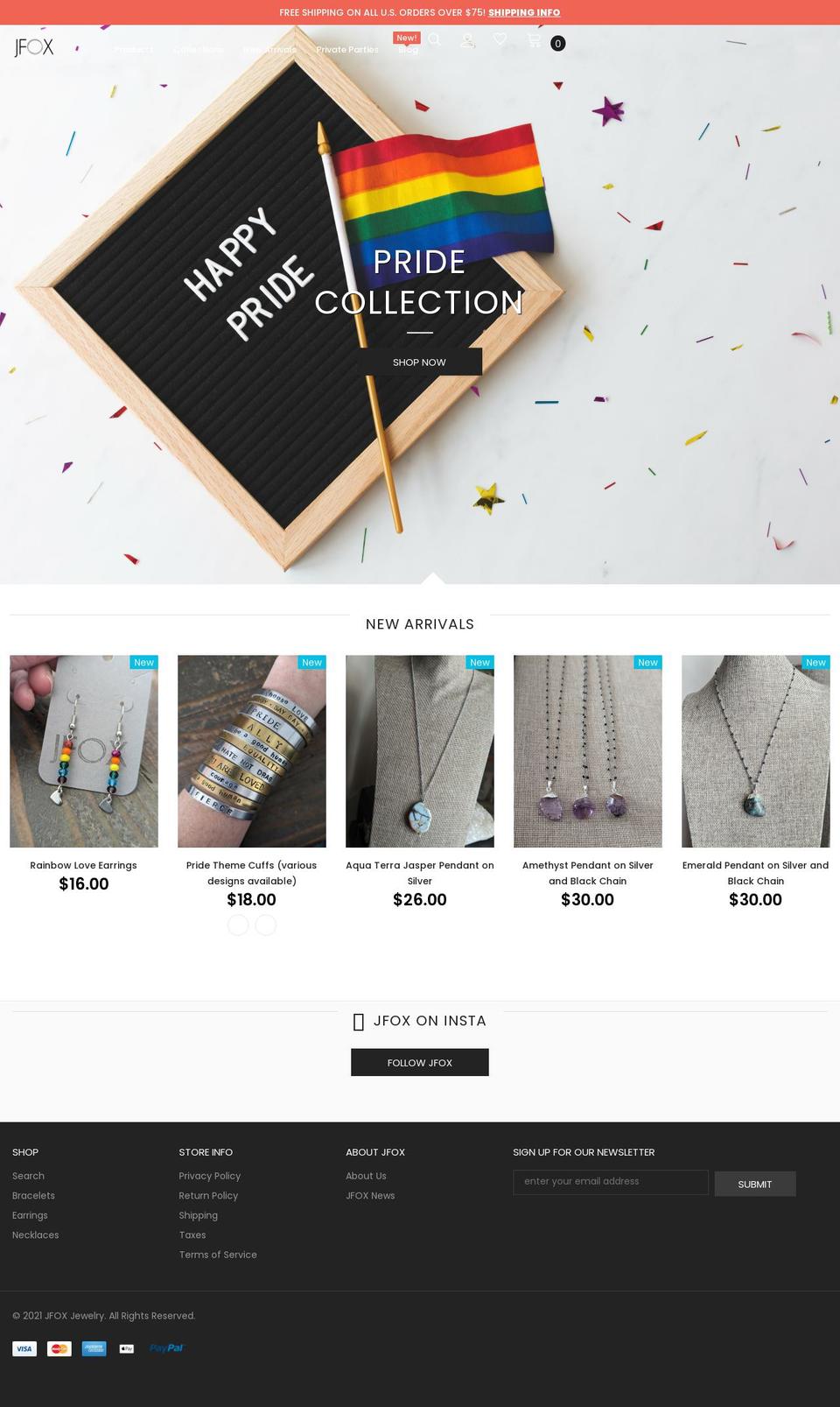 jfoxjewelry.com shopify website screenshot
