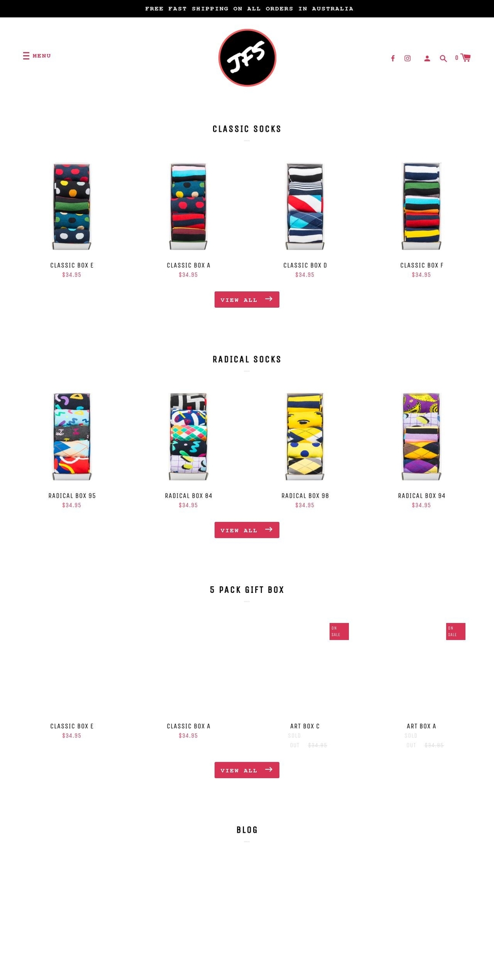 jfsocks.com.au shopify website screenshot