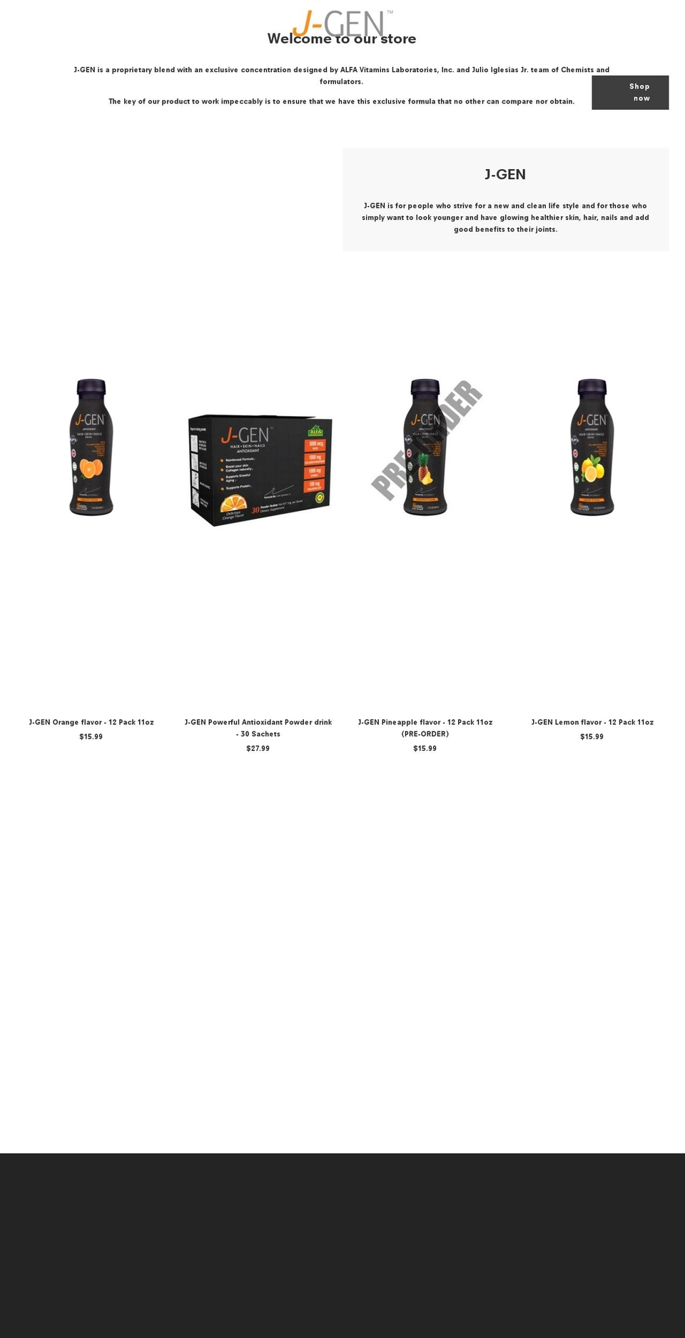 jgen.com — Shopify storefront screenshot