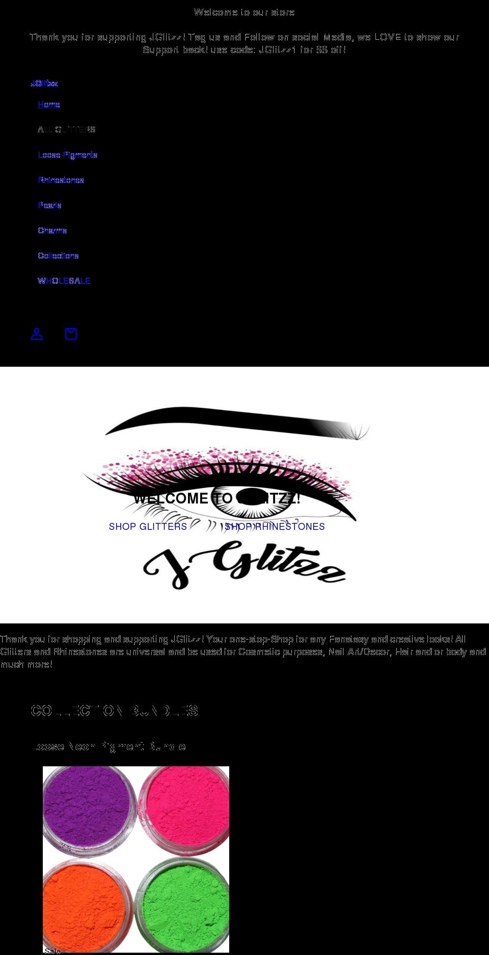 jglitzzmakeup.com shopify website screenshot