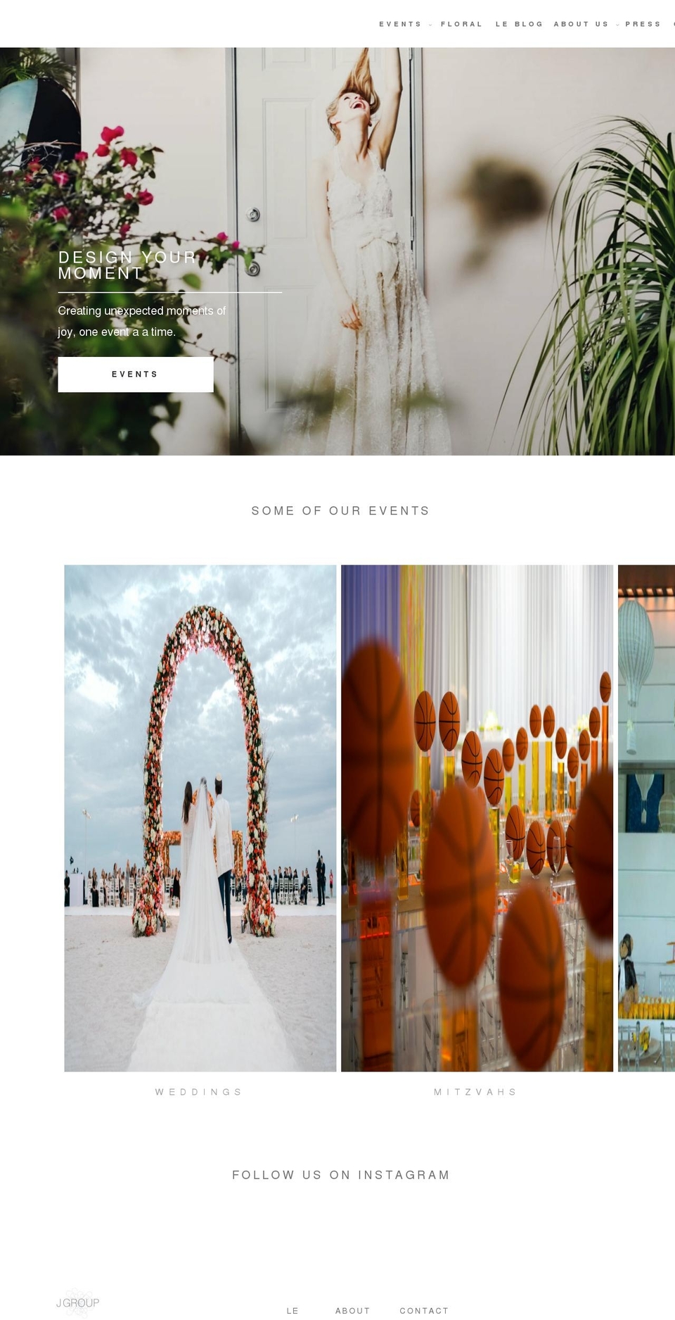 jgroupevents.com shopify website screenshot