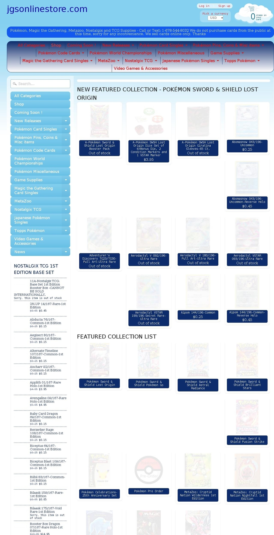 jgsonlinestore.com shopify website screenshot