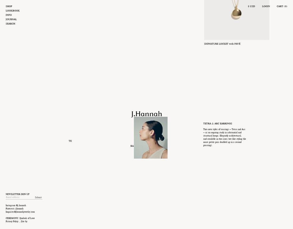 jhannahjewelry.com shopify website screenshot