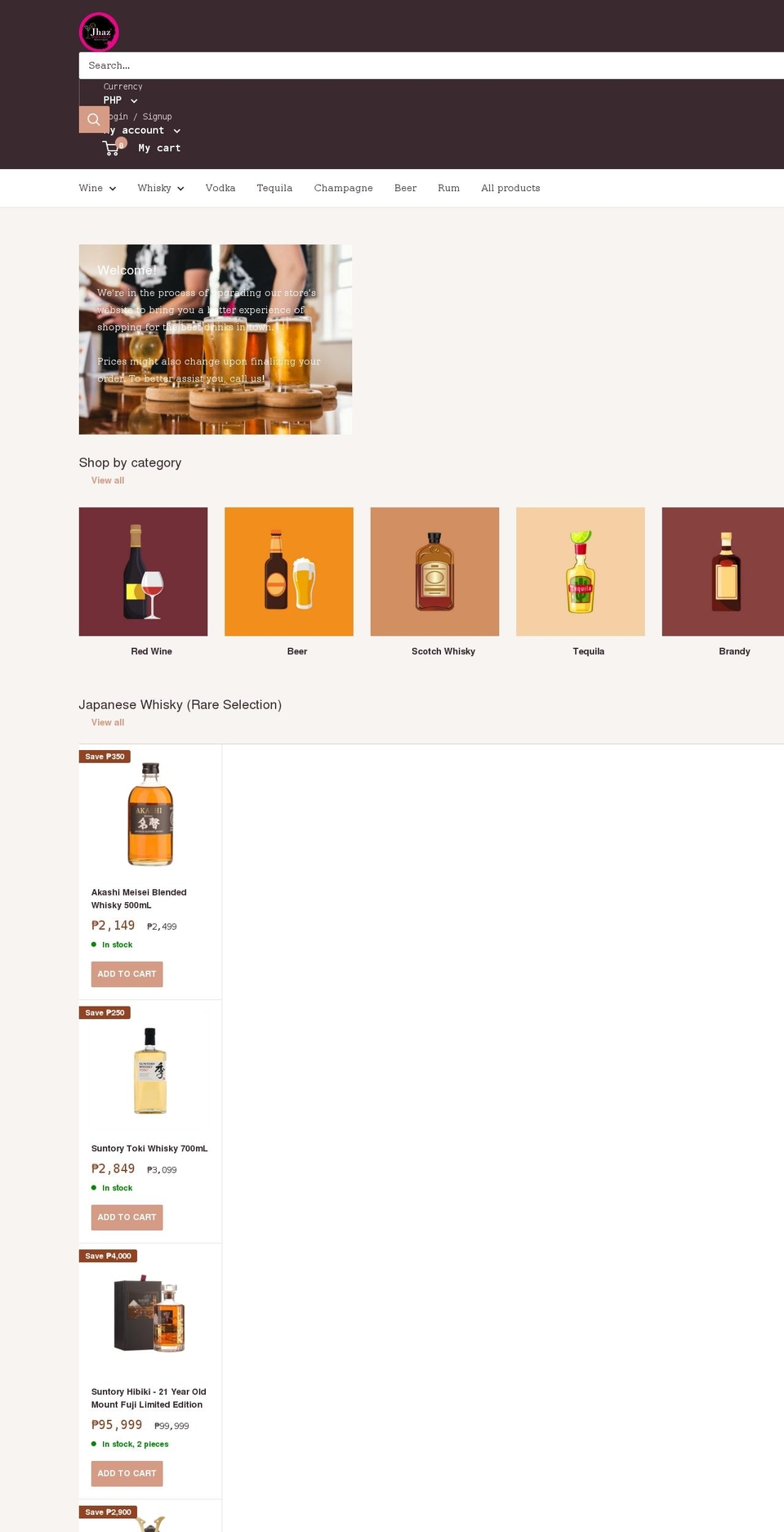 jhazliquor.com shopify website screenshot