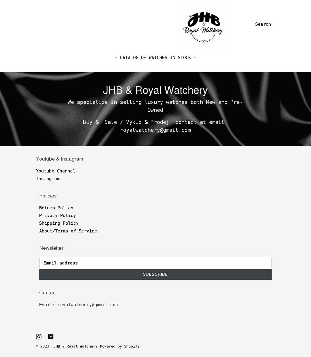 jhb-royalwatchery.com shopify website screenshot