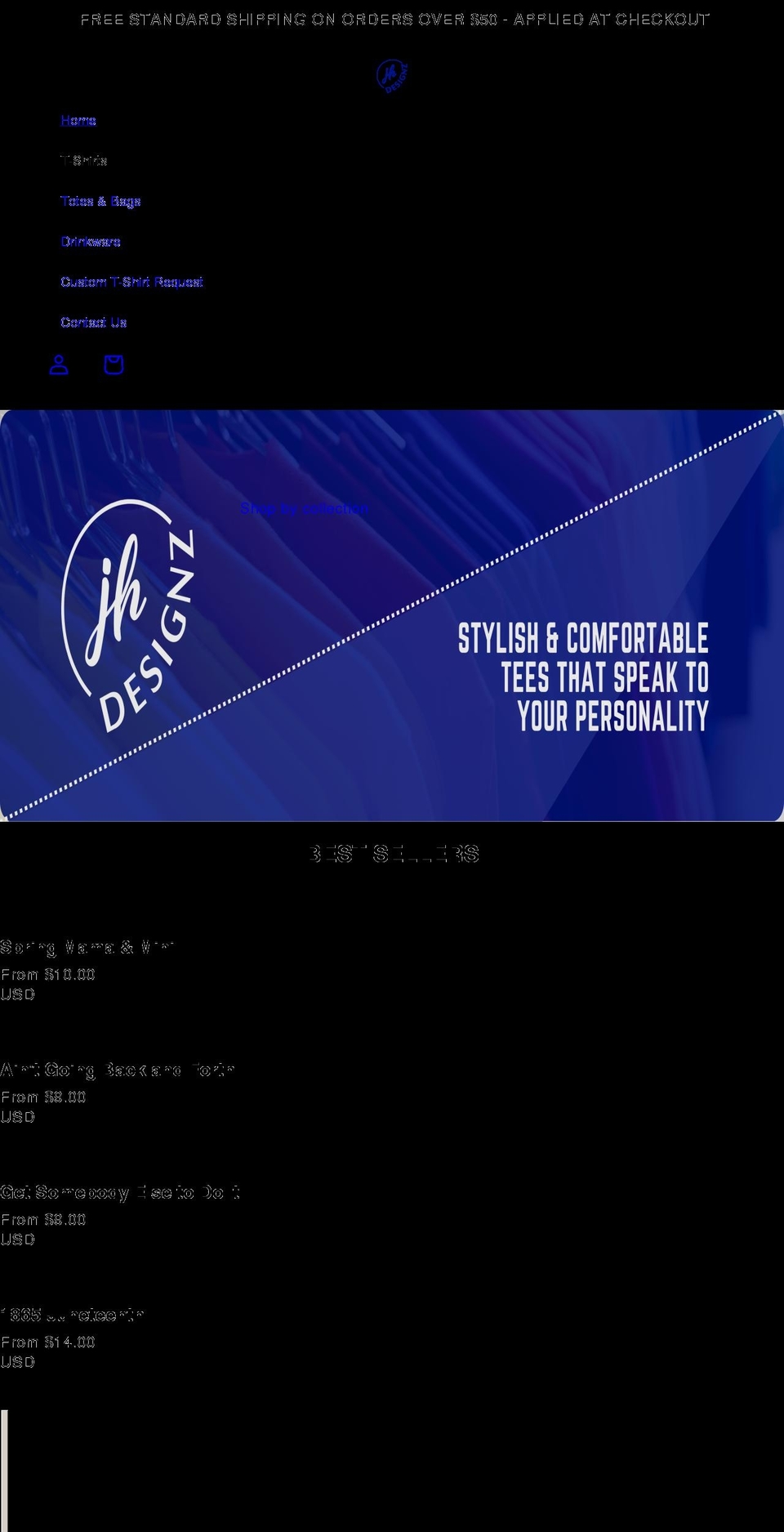 jhdesignz.com shopify website screenshot