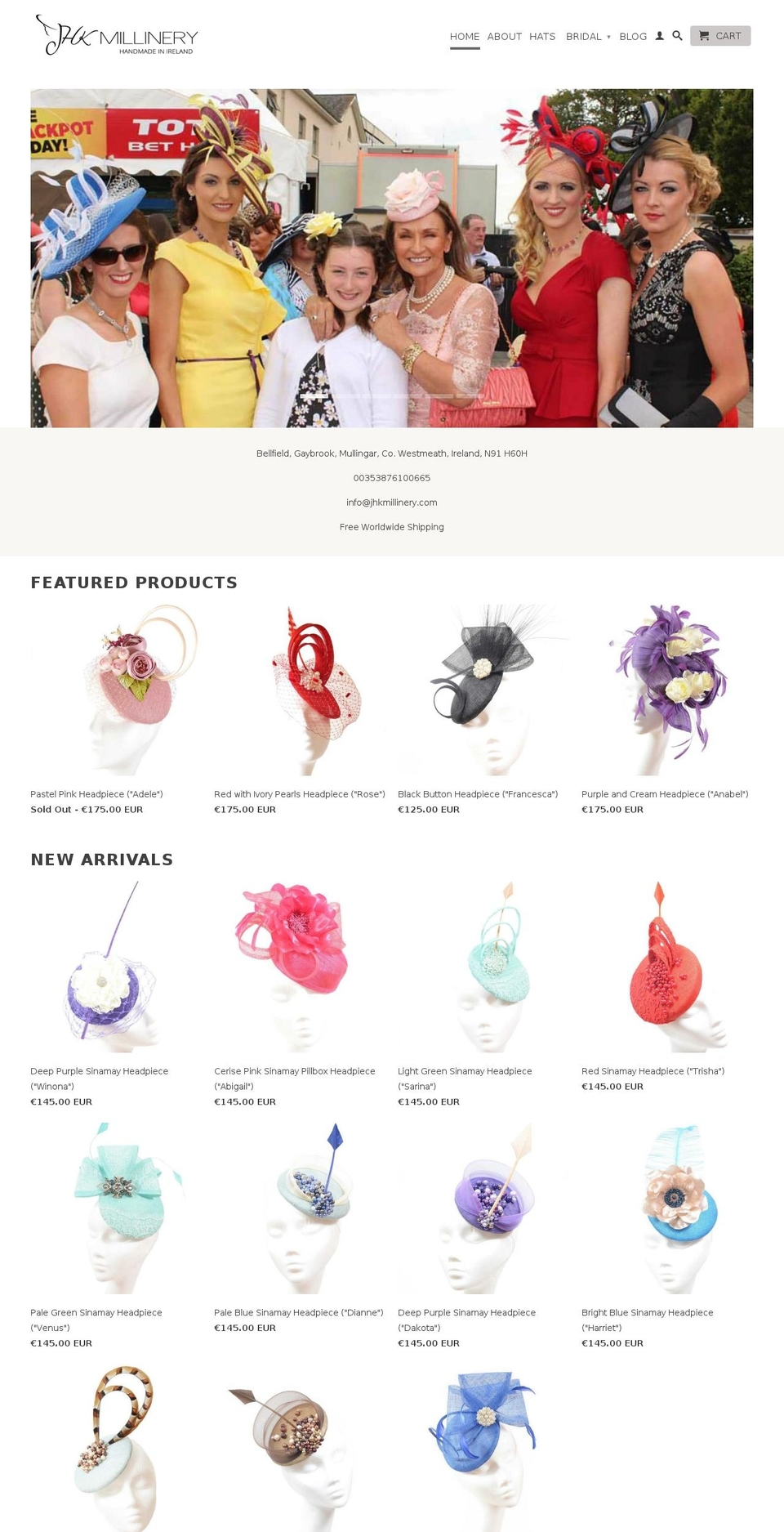 jhkmillinery.net shopify website screenshot