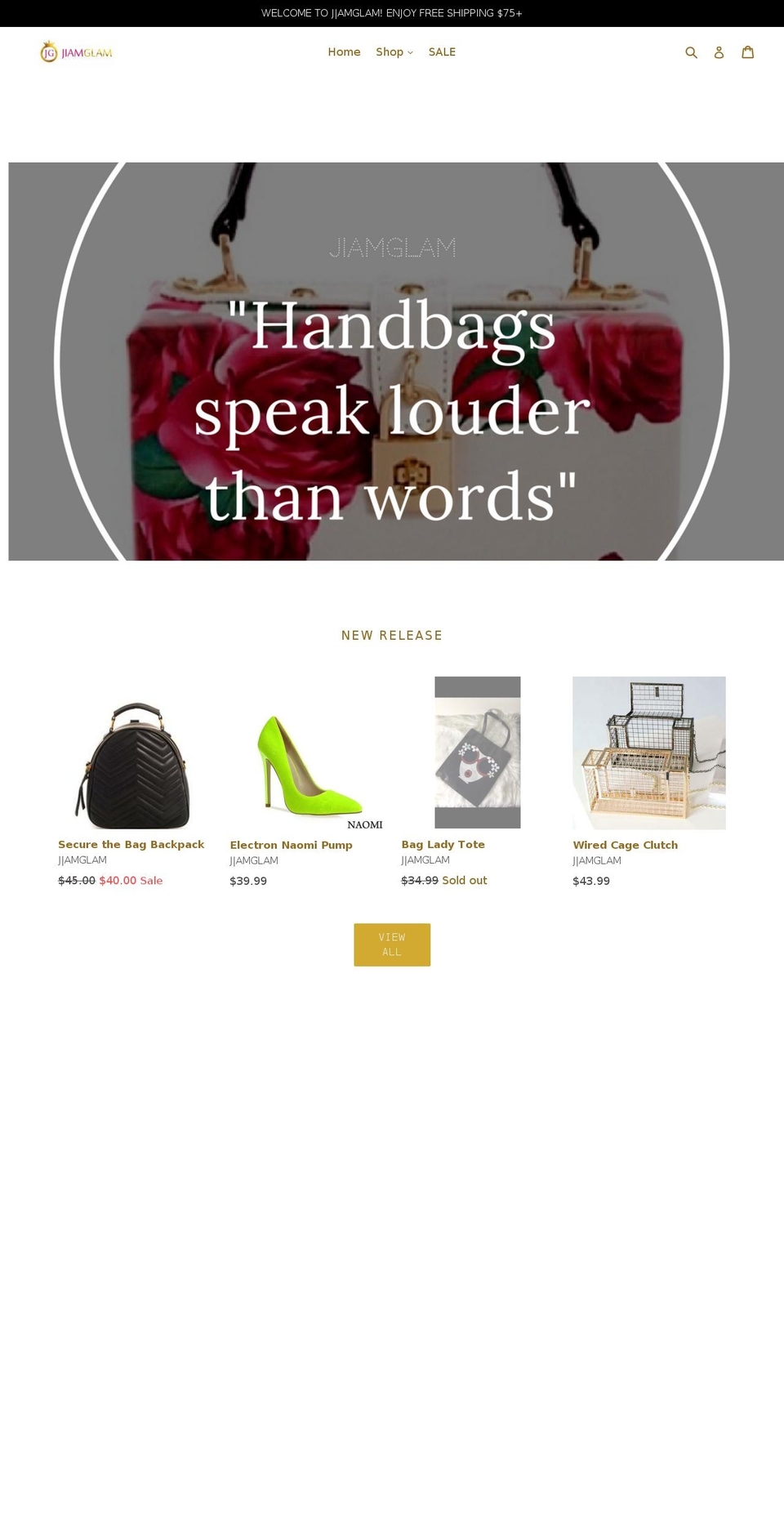 jiamglam.com shopify website screenshot