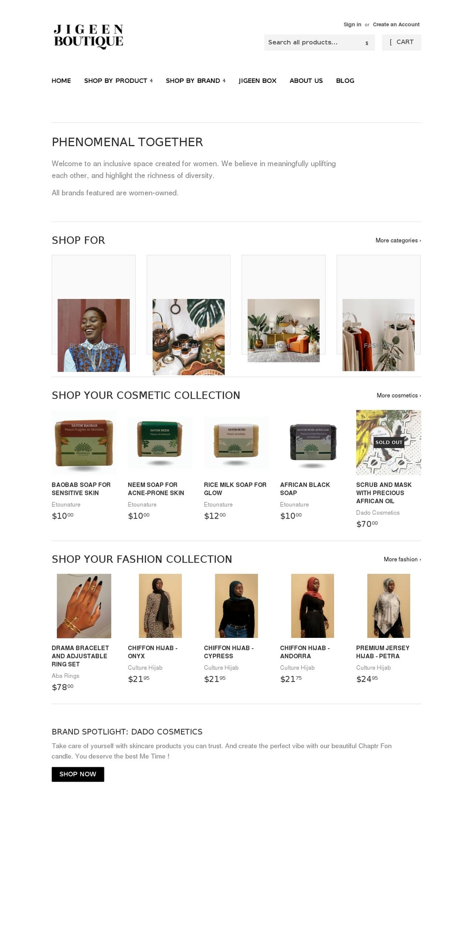 jigeenboutique.com shopify website screenshot