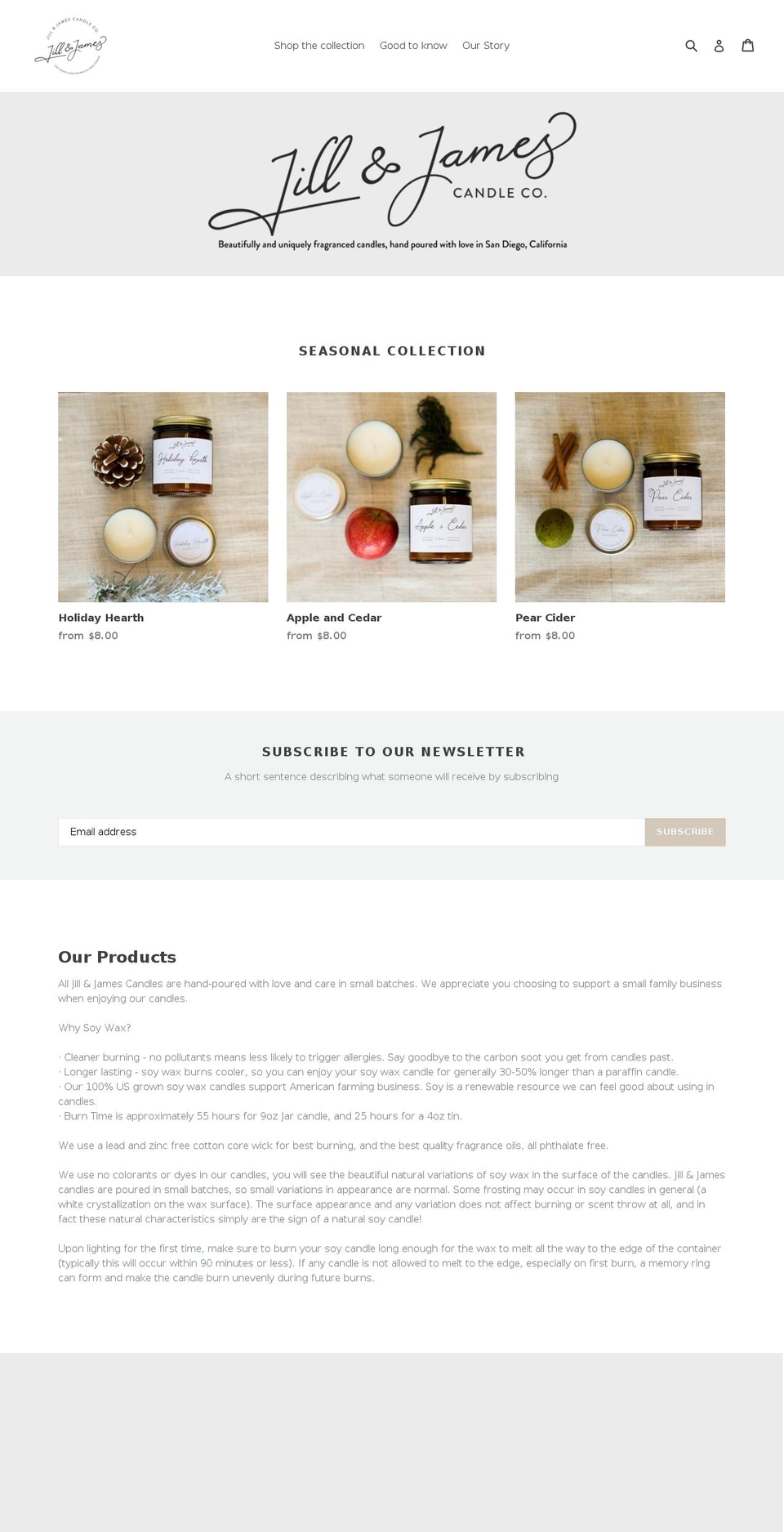 jillandjamescandle.com — Shopify storefront screenshot