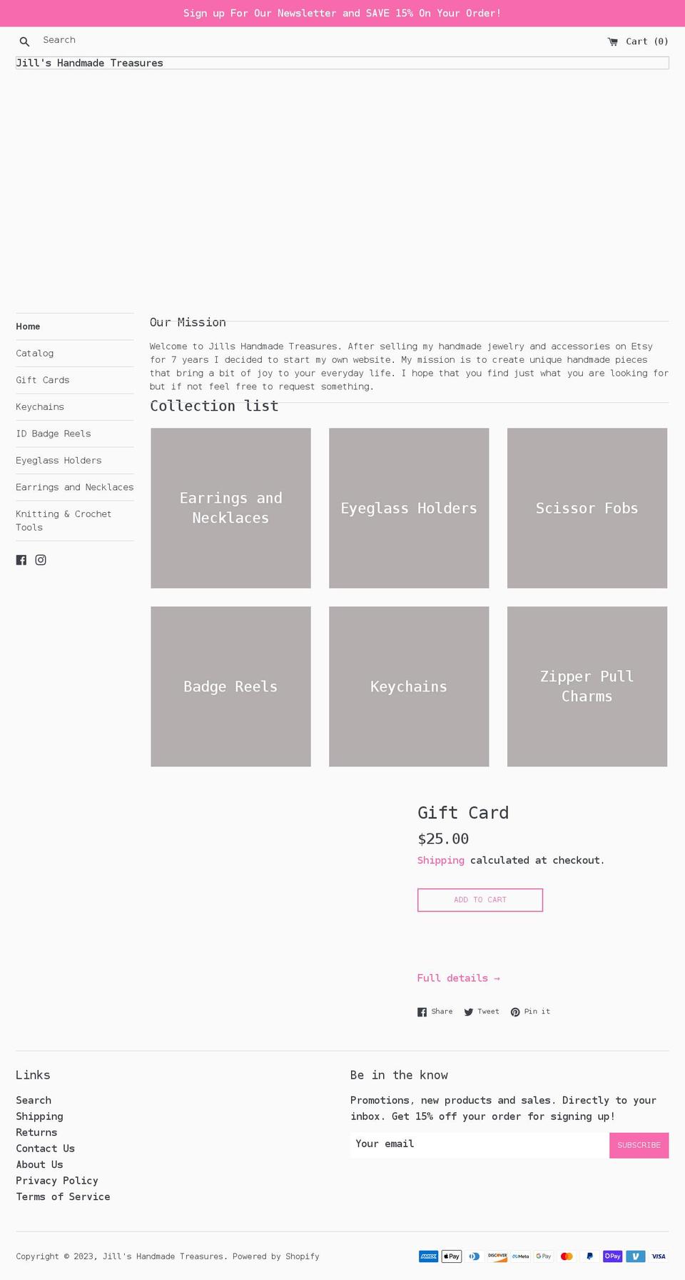 jillshandmadetreasures.com shopify website screenshot