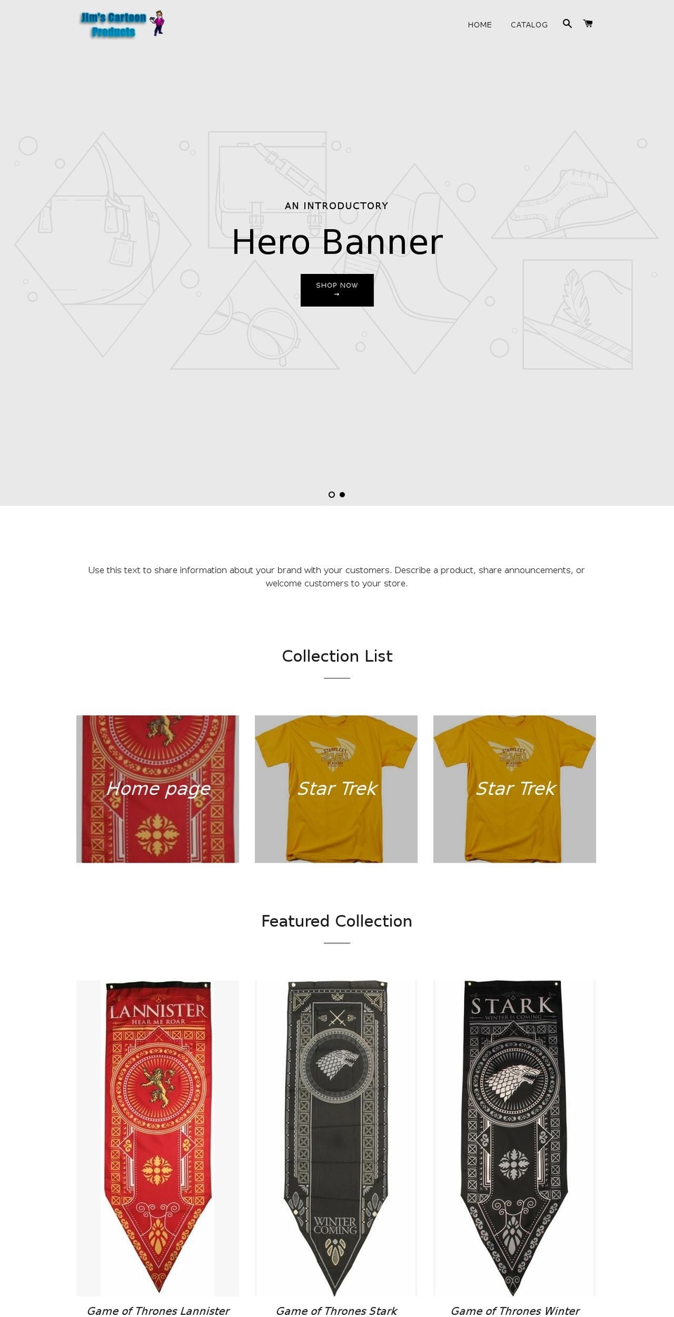 jimscartoonproducts.com shopify website screenshot