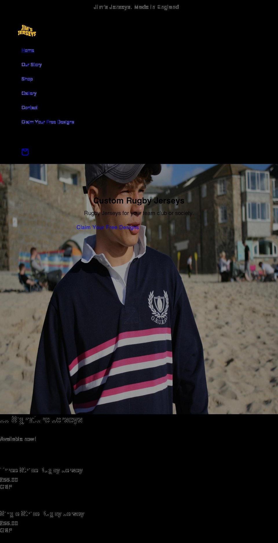 jimsjerseys.co.uk shopify website screenshot