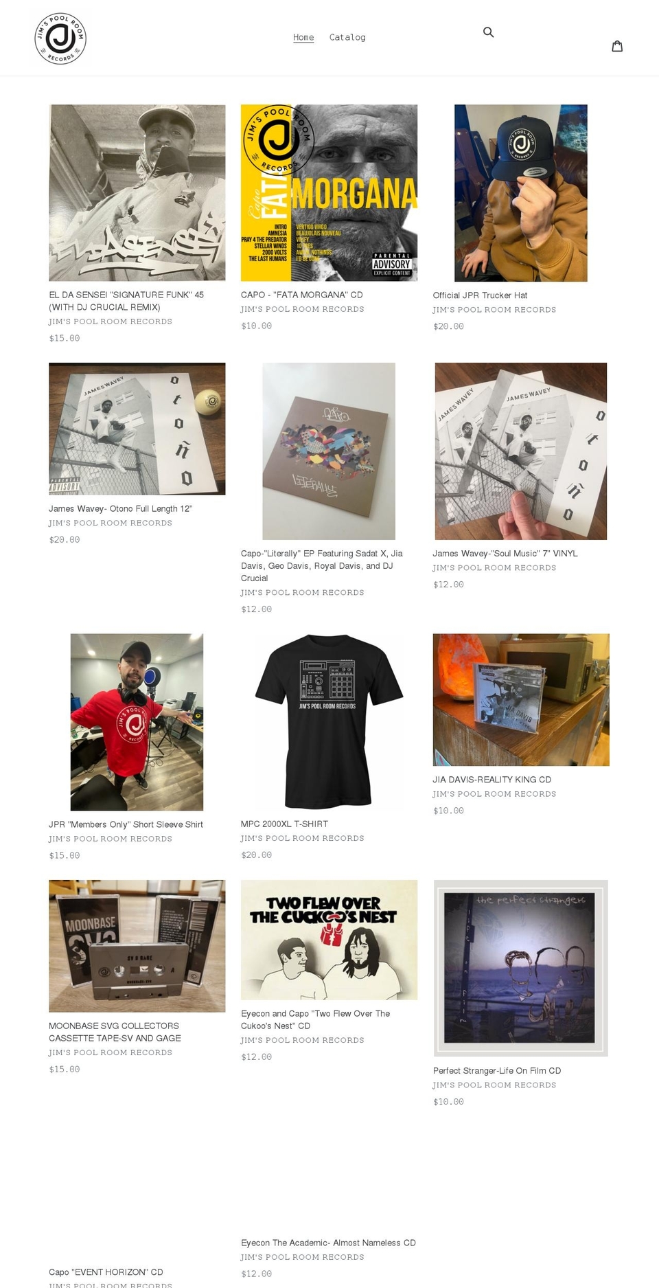 jimspoolroomrecords.com shopify website screenshot