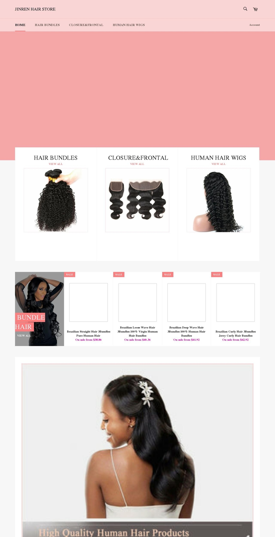 jinrenhairstore.com shopify website screenshot