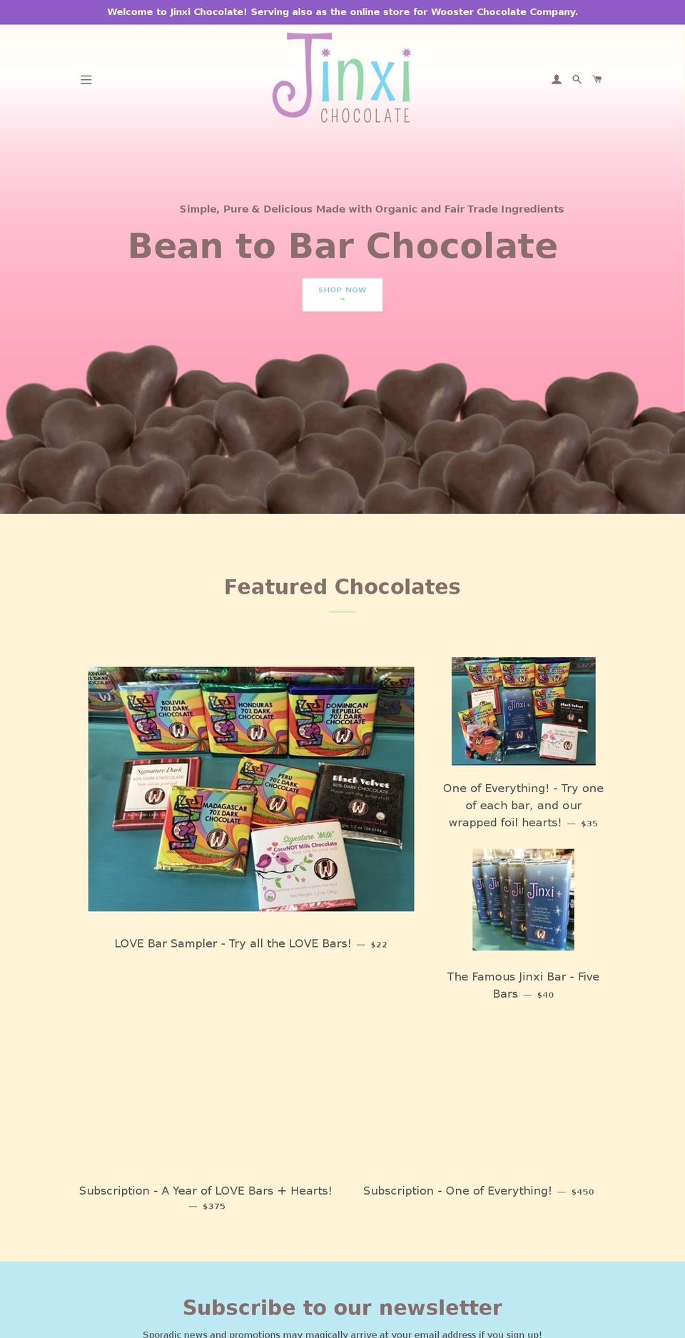 jinxichocolate.com — Shopify storefront screenshot