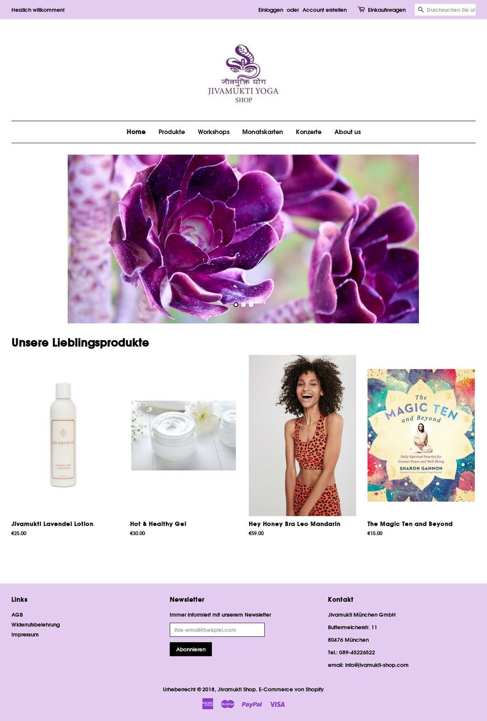 jivamukti-shop.com shopify website screenshot