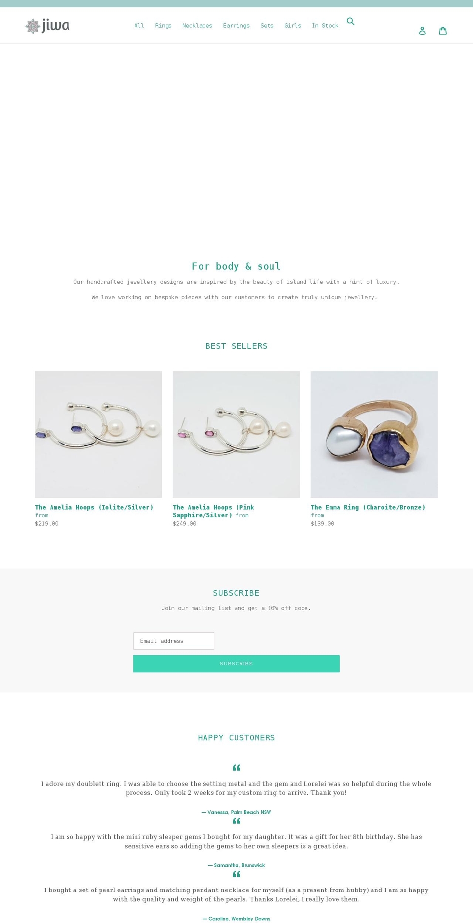 jiwajewellery.com shopify website screenshot