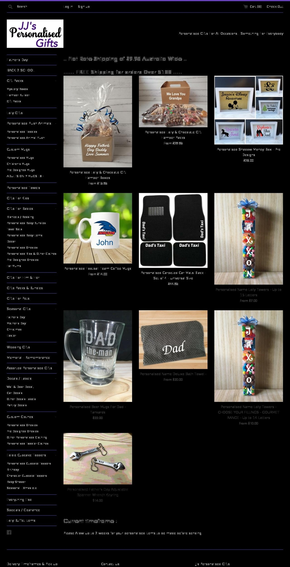 jjspersonalisedgifts.com — Shopify storefront screenshot