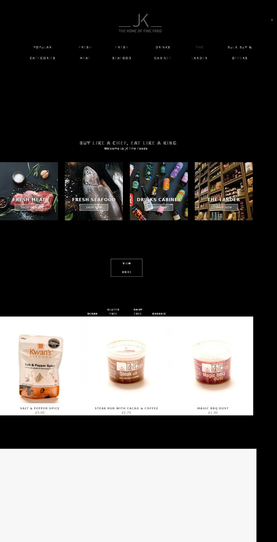 jkfinefoods.co.uk shopify website screenshot