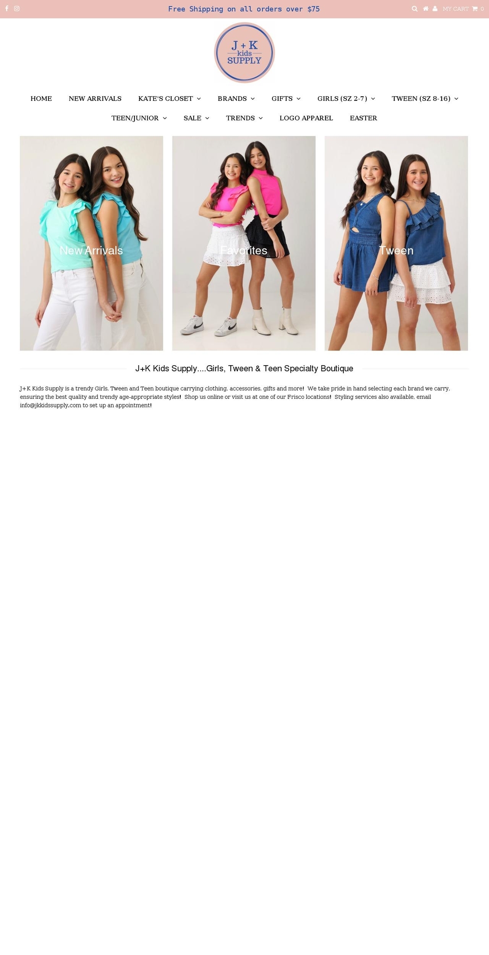 jkkidssupply.com shopify website screenshot