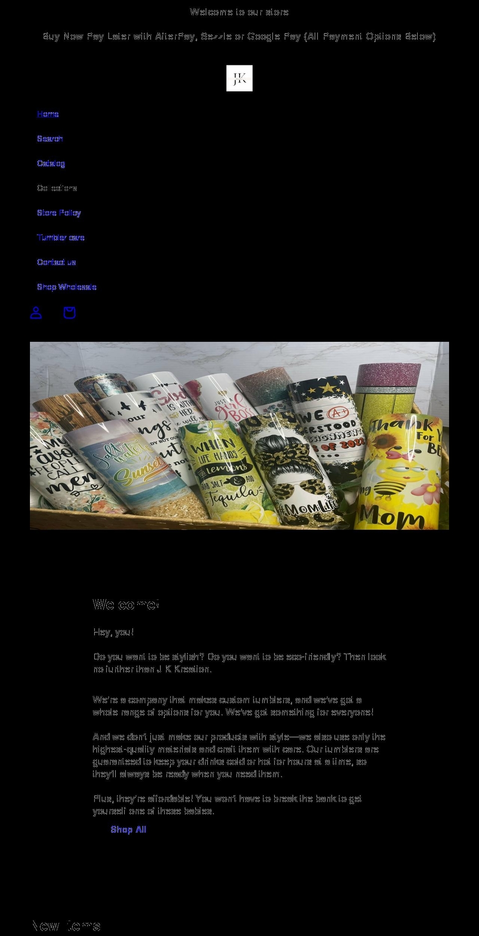 jkkreation.com shopify website screenshot