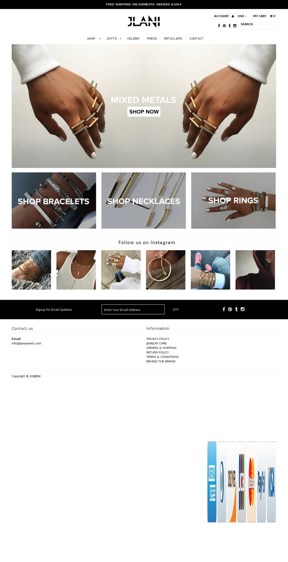 jlanijewels.com shopify website screenshot