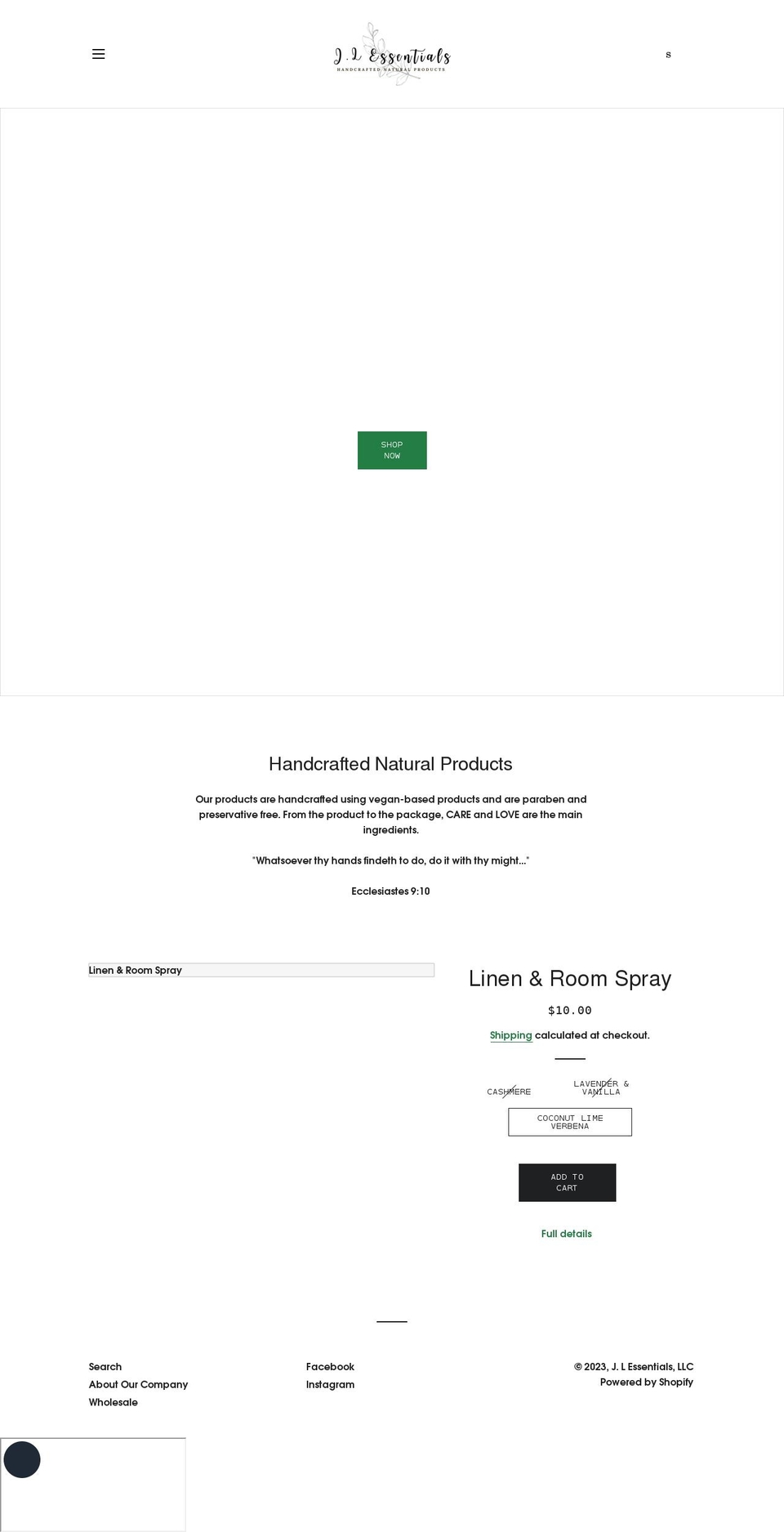 jlessentialsco.com shopify website screenshot