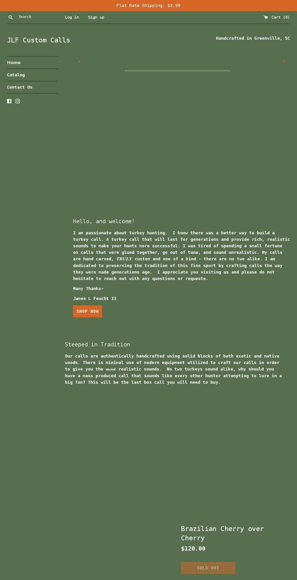 jlfcustomcalls.com shopify website screenshot