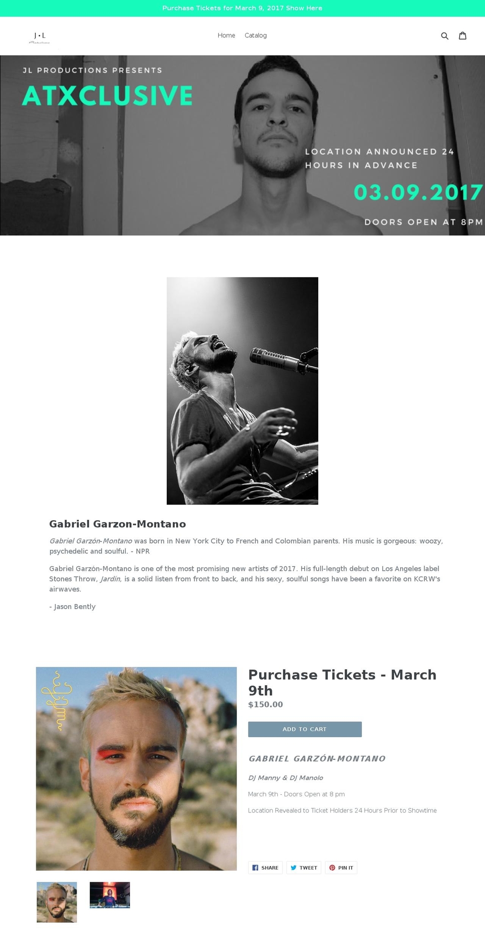 jlproductions.com shopify website screenshot