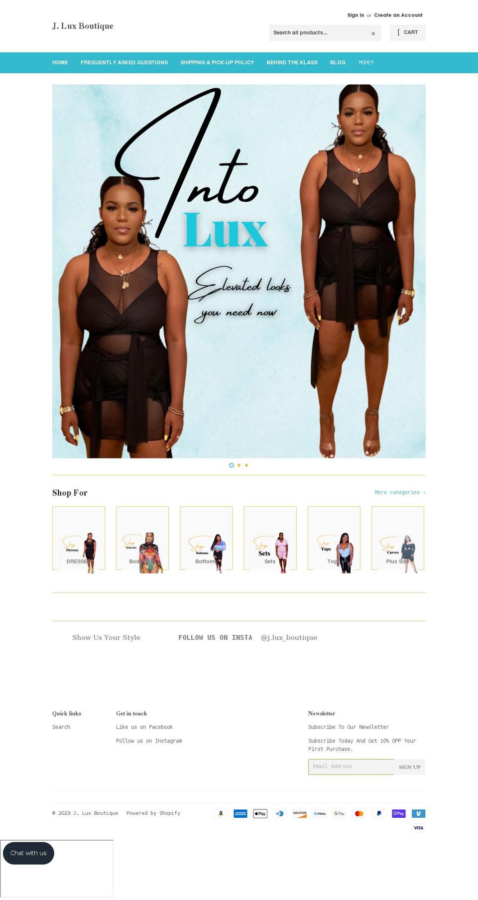 jluxboutique.net shopify website screenshot