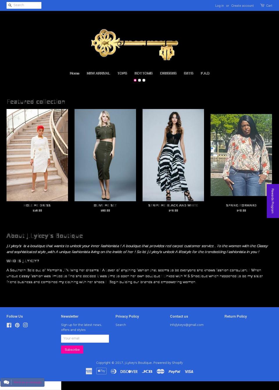 jlykeys.com shopify website screenshot