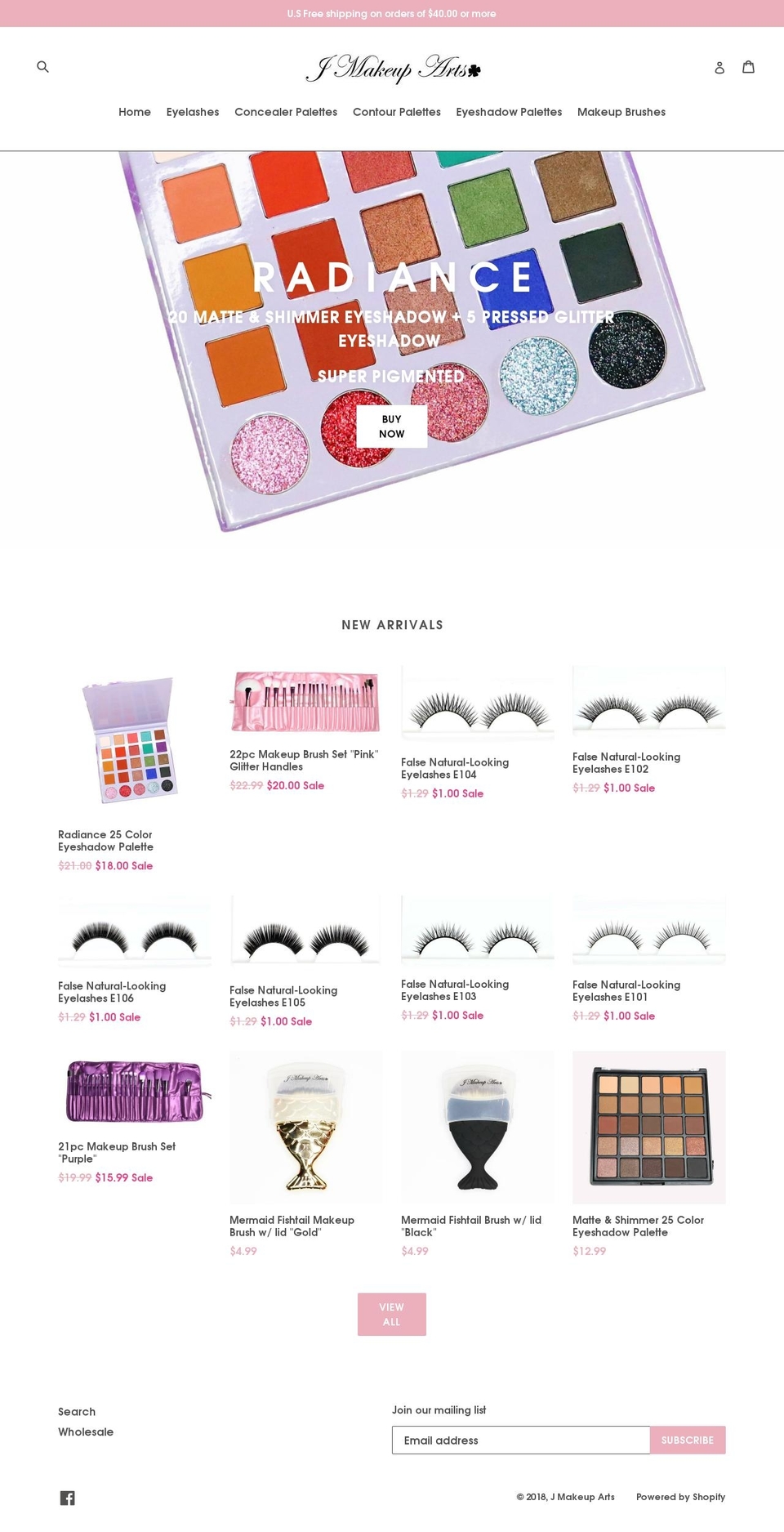 jmakeuparts.com — Shopify storefront screenshot